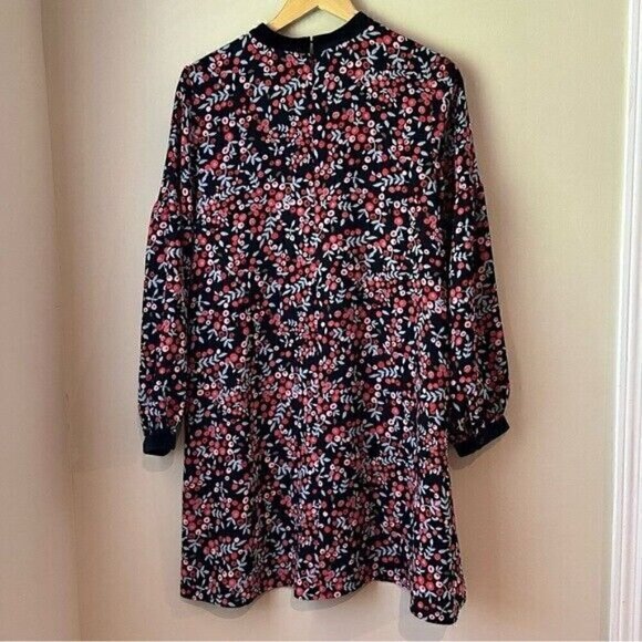 Loft Floral Berry Women’s Dress Size M Velvet Trim Keyhole Cut Out Long Sleeve - Picture 3 of 9